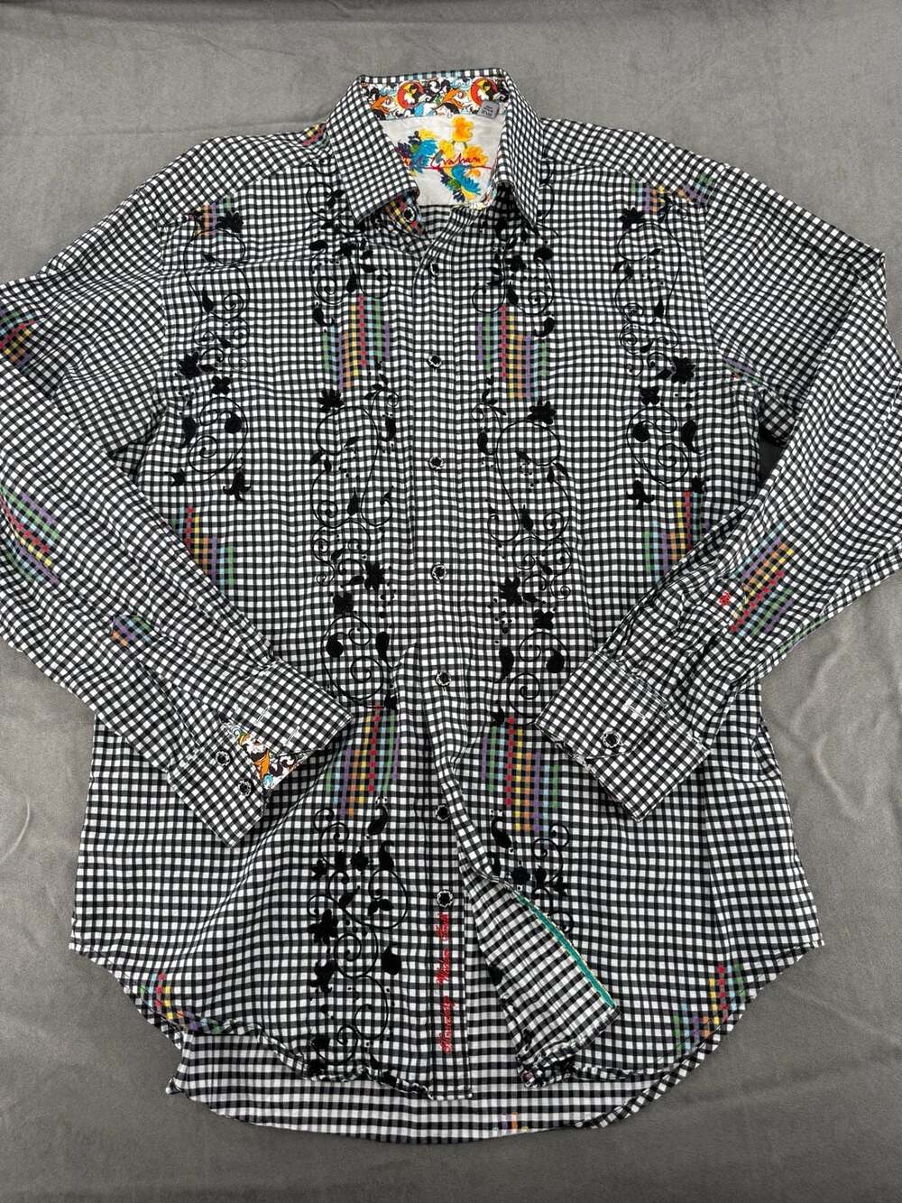 Robert Graham Men's Black White Gingham Check Long Sleeve Button Down Shirt XL
